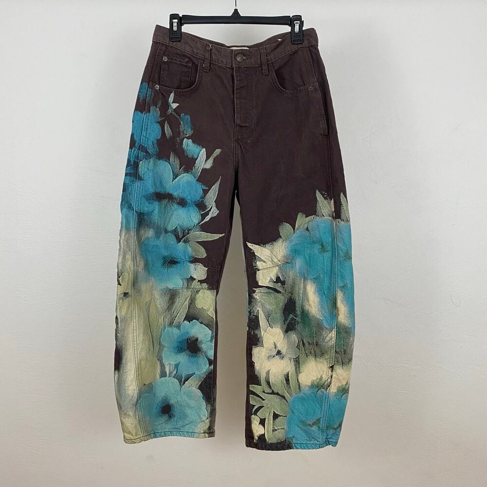 We The Free - Free People Good Luck Printed Barrel Jeans - Washed Floral - 28
